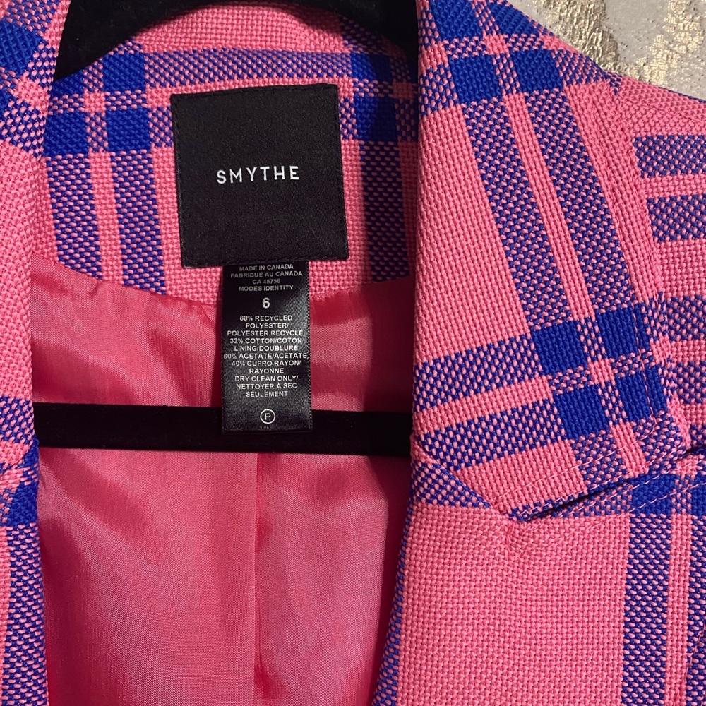Smythe Vibrant Pink and Blue Check Blazer. New!!